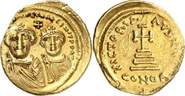 BYZANZ. 
HERACLIUS mit HERACLIUS CONSTANTINUS 613-638. Solidus (625/629) 4,47g, Konstantinopel. Beider Büsten mit Kreuzkronen v.v. [dd NN hER]ACIIVS ...