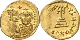BYZANZ. 
KONSTANS II. mit KONSTANTINOS (IV.) 654-659. Solidus 4,35g, Konstantinopel, 1. Off. Beider Chlamysbüsten mit Kreuzkronen v.v. [d N CONSTANTI...