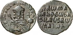 BYZANZ. 
KONSTANTINOS VII. und ROMANOS I. Lekapenos 920-944. AE-Follis 26/25mm 6,79g, Konstantinopel. Halbfigur in Ornat m. Krone, Labaron u. Kreuzgl...