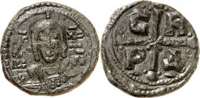 BYZANZ. 
ROMANOS IV. Diogenes mit seiner Familie 1067-1071. AE-Follis 25mm 7,59g. Christkönigsbüste v.v. IC - XC - MI-KA / C - R - P - D Kreuz. S.&nb...