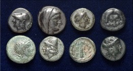 GRIECHEN. 
Allgemein: Bronzemünzen. 30 Kleinstbronzen 9-14mm 3. - 1. Jh. v. Chr. Italien / Thurium, Carien / Rhodos, Thrakien / Thasos, Troas / Biryt...