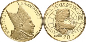 ITALIEN. 
KIRCHENSTAAT. 
Benedikt XVI. 2005. 20 Euro 2008 An IV Torso v. Belvedere. KM&nbsp; 408. . 

GOLD im Or.-Etui,P.P.