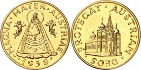 ÖSTERREICH. 
Medaillen. Mariazell. Medaille 1938 Magna Mater Austriae. Muttergottes zw. 2 Engeln/ Perspektivansicht der Basilika Au 33mm 21,0g 585 fe...
