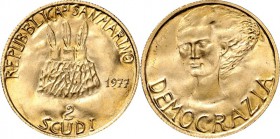 SAN MARINO. 
1 u. 2 Scudi 1977 Demokratie. Schlumb.&nbsp; 12.1, Fr.&nbsp; 11-12, KM&nbsp; 73,74. (2). 

GOLD St im Or.-Etui1832028