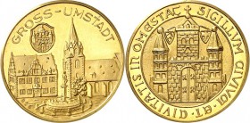 STÄDTE. 
GROSS-UMSTADT. 
Medaille o.J. Rathaus und Kirche / Siegel, Au-20mm 4,0g / 986fein. . 

St