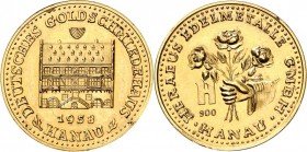 STÄDTE. 
HANAU. 
Medaille 1958 (v. Heraeus). Deutsches Goldschmiedehaus / Rosenstrauß, 23mm 7,96g / 900fein. . 

GOLD vz