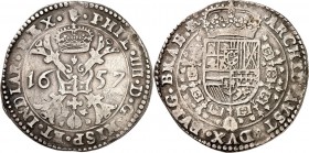 BELGIEN. 
BRABANT. 
Philipp IV. 1621-1665. Patagon 1657 Antwerpen. Krone über Astkreuz / Gekr. Wappen in Ordenskette. Delm.&nbsp; 293, Dv.&nbsp; 446...