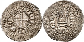 FRANKREICH. 
Philippe IV. le bel 1285-1314. Gros Tournois à l'O rond (1285/1305) 4,04g. Kreuz in doppelter Us.&nbsp;/ Kastell. Laf.&nbsp; 217. . 

...