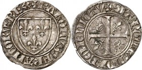 FRANKREICH. 
Charles VI. 1380-1422. Blanc Guénar 1. Emission (1380) 3,06g, ohne Punktierung. Wappenschild / Fußkreuz mit Winkellilien u. -kronen, alt...