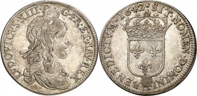 FRANKREICH. 
Louis XIII. 1610-1643. Demi Ecu 1642 Belorb. Brb. n.r. / Gekr. Wappen. Gad.&nbsp; 49. Dupl.1346. 

gestopft. Loch,pol-,ss