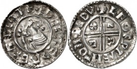 GROSSBRITANNIEN. 
ENGLAND. 
Aethelred II. 978-1016. Penny (crux type) 1,32g, Maldon, Mm. Leofwine. Brb. mit Kugelkreuzstab n.l.+ AEDELRED REX ANGLOR...