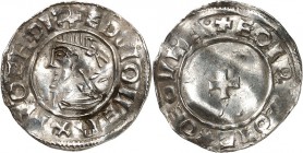 GROSSBRITANNIEN. 
ENGLAND. 
Aethelred II. 978-1016. Skandinav. Beischlag e. Penny (small cross type) (1009/17) 1,52g,. + ED.IOHERXPVOEHG:+ Drap. Büs...