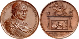 GROSSBRITANNIEN. 
ENGLAND. 
Richard I. Löwenherz 1189-1199. Medaille o.D. (v. L.Dassier) Behelmtes u.geharn. Brb.n.halbr./ Postament mit Relief eine...