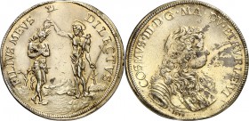 ITALIEN. 
TOSKANA. 
Cosimo III. de Medici 1670-1723. Piastra 1676. COSMVS. III. D. G. MA. DV. ETRVRIAE. VI Geharn. Brb. n.r.; unten Jahr in winzigen...