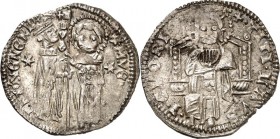 ITALIEN. 
VENEDIG. 
Antonio Venier 1382-1400. Grosso 1,88g Stehender Doge und St. Markus / Thronender Christus. CNI VII&nbsp; 38. 50,00g. . 

ss