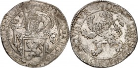 NIEDERLANDE. 
HOLLAND. 
Provinz. Löwentaler 1589 Ritter mit Wappen&nbsp;/ Löwe n.l. Delm.&nbsp; 831, Dv.&nbsp; 8846. . 

ss-vz