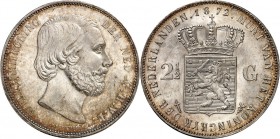 NIEDERLANDE. 
KÖNIGREICH. 
Willem III. 1849-1890. 2&nbsp;1/2 Gulden 1872. Schulm.&nbsp; 598, KM&nbsp; 82. . 

vz-