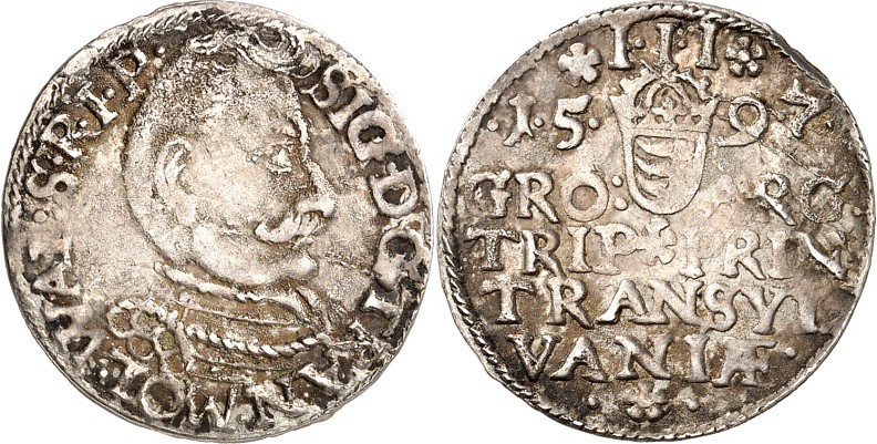 RUMÄNIEN. 
SIEBENBÜRGEN. 
Sigismund Bathory 1581-1602. Dreigröscher 1597 Nagyb...