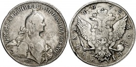 RUSSLAND. 
ZARENREICH. 
Katharina II. 1762-1796. Rubel (Ivanov-Typ) 1773 C Pb, St.Petersburg, Mmz. R-Y. Drap. Brb. mit Krönchen n.r.; im Arm T.I&nbs...