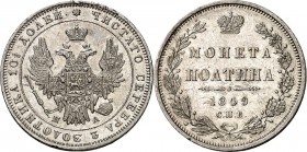 RUSSLAND. 
ZARENREICH. 
Nikolaus I. 1825-1855. Poltina (1/2 Rubel) 1849 St.Petersburg.Ag. Uzd.&nbsp; 1669, KM&nbsp; 167.1. . 

kl.Schrf.,vz--