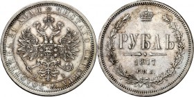 RUSSLAND. 
ZARENREICH. 
Alexander II. 1855-1881. Rubel 1877 C. P.b., St.Petersburg, Mmz. H-I (Nikolai Iossa). Gekr. Doppeladler&nbsp;/ Krone über 4&...