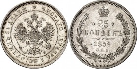 RUSSLAND. 
ZARENREICH. 
Alexander II. 1855-1881. 25 Kopeken CIIb St.Petersburg 1859. KM&nbsp; 167.1. . 

vz