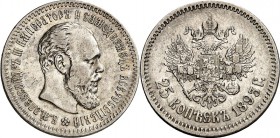 RUSSLAND. 
ZARENREICH. 
Alexander III. 1881-1894. 25 Kopeken 1893 St.Petersburg. KM&nbsp; 44. . 

ss+