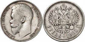 RUSSLAND. 
ZARENREICH. 
Nikolaus II. 1894-1917. Rubel 1901 O3. KM&nbsp; 59.3, Dv.&nbsp; 293, 53. R. 

ss