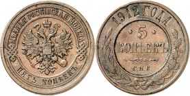 RUSSLAND. 
ZARENREICH. 
Nikolaus II. 1894-1917. Cu-5 Kopeken 1912 CIIb. KM&nbsp; 12.2, 211. . 

l.Rf.ss