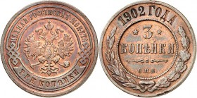 RUSSLAND. 
ZARENREICH. 
Nikolaus II. 1894-1917. Cu-3 Kopeken 1902 CIIb. KM&nbsp; 11.2, 215. R. 

l.Rf.ss