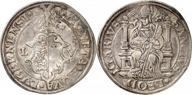 SCHWEIZ. 
LUZERN, Stadt. 
Taler o.J. (ca.1560) verziertes Wappen zw. L-V über Doppeladler/ Hl. nach halbl. sitzend. HMZ&nbsp; 617a, Dv.&nbsp; 5740. ...