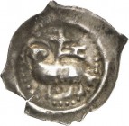 SCHWEIZ. 
ST.GALLEN, Abtei. 
Anonym nach 1295. Brakteat (Ewiger Pfennig) (1350/1400) 0,35g. Nimb. Gotteslamm schreitet mit Kreuzfahne (mit kurzem Tu...