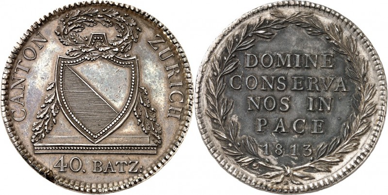 SCHWEIZ. 
ZÜRICH, Kanton. 
40&nbsp;Batzen 1813. HMZ&nbsp; 1172, D./T.&nbsp; 18...