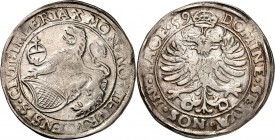 SCHWEIZ. 
ZÜRICH, Stadt. 
Taler 1559 Löwe mit Wappen und Reichsapfel n. l. / Gekrönter Doppeladler. HMZ. 1123h, Dv. 8773A. . 

ss1832195