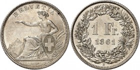 SCHWEIZ. 
EIDGENOSSENSCHAFT. 
1&nbsp;Franken 1861. HMZ&nbsp; 1203, D./T.&nbsp; 305, KM&nbsp; 9. . 

vz-St