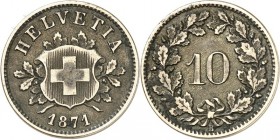 SCHWEIZ. 
EIDGENOSSENSCHAFT. 
10 Rappen 1871. HMZ&nbsp; 1209, D./T.&nbsp; 313. . 

ss