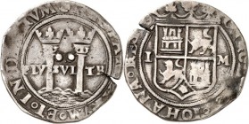SPANIEN. 
KÖNIGREICH. 
Juana und Carlos 1516-1556. 2 Reales L-M o.J. Mexico. C.C, 3076. . 

Schrf.,ss