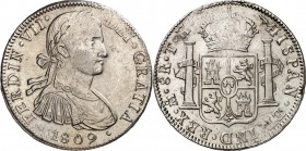 SPANIEN. 
KÖNIGREICH. 
Fernando VII. 1808- 1823. 8 Reales 1809 T-H-M Mexico. CC&nbsp; 15806, K.M. 110. . 

l. Prägeschwäche u.Rf.,ss+