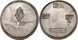 SPANIEN. 
KÖNIGREICH. 
Fernando VII. 1808- 1823. 8 Reales-30 Sueldos- 5 Pesetas 1821 Mallorca. CC&nbsp; 16045, K.M. L 53.2. . 

ss+