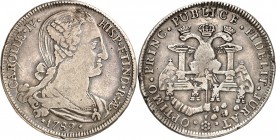 BOLIVIEN. 
Carlos IV. 1788-1808. Peso (8 Reales) 1789 Gedenk-Peso a.d.Stadt Chuquisaca . Dreifach gekrönter Doppeladler zw. 2 Säulen, davor 4 Türme u...