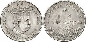 ERITREA. 
Italienische Kolonie. 
Umberto I. 1889-1900. Lira 1891 Rom. KM&nbsp; 2, Pagani&nbsp; 635, Mont.&nbsp; 85. . 

winz.Druckst.,ss-vz