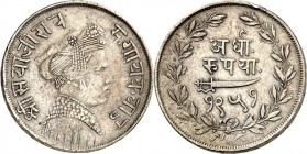 INDIEN. 
Baroda, Sultanat. 
Sayaji Rao III. 1875-1938 (1932-1995&nbsp;VS). 1/2 Rupee "1951" (1894). KM&nbsp; 35. . 

R ss