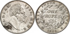 INDIEN. 
British - East India Company. 
William IV. 1830-1837. One Rupee 1835 F inkus, Kalkutta. K.M. 450.3. . 

Vs.-Patinafleck, vz1792096