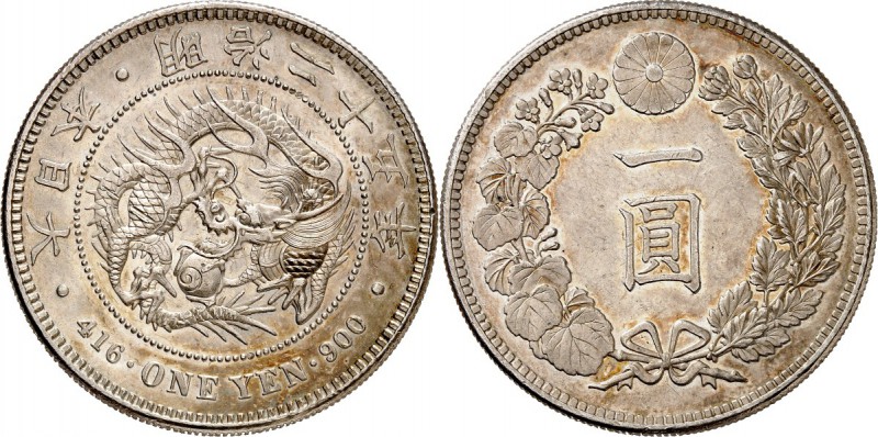 JAPAN. 
Mutsuhito (Meiji) 1867-1913. 1&nbsp;Yen ("25"=&nbsp;1892). KM&nbsp; 28....