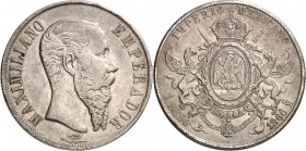MEXIKO. 
Maximilian 1864-1867. 1&nbsp;Peso 1866 Mo Mexico City. KM&nbsp; 388.1. . 

ss+