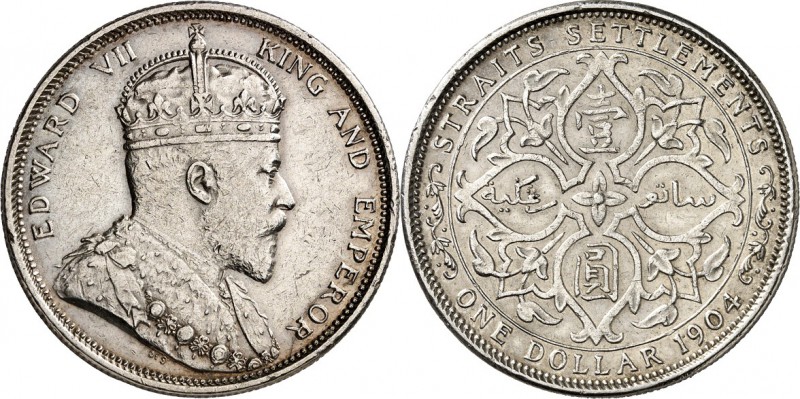 STRAITS SETTLEMENTS (Malaysia). 
Edward VII. 1901-1910. Dollar 1904. KM&nbsp; 2...