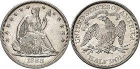 USA.
KURSMÜNZEN.
USA seit 1776. Half Dollar 1868 Seated liberty. KM&nbsp; 99. .

vz