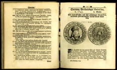 BIBLIOPHILE WERKE, 16.-19. Jahrh.. 
LOCHNER, J.H. Sammlung merkwürdiger Medaillen, 5. Jahr 1743, viele Kupferstiche. Wochenschrift, in der jede Woche...
