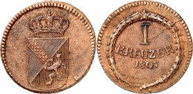 Baden. 
Karl Friedrich, als Großherzog (1738-)1806-1811. Cu-1&nbsp;Kreuzer 1807. AKS&nbsp; 20, J.&nbsp; 1. . 

l..Schr.-Riß; vz