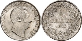 Baden. 
Leopold 1830-1852. 1/2 Gulden 1846. AKS&nbsp; 98, J.&nbsp; 61. . 

vz